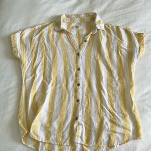 Marine Layer Button Up Shirt, Size Small, White and Yellow Stripe